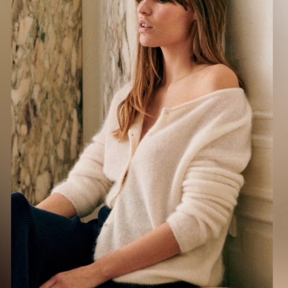 Sezane Gaspard Kid Mohair Alpaca Reversible Knit Sweater Ecru Cream Size Large - Picture 2 of 16